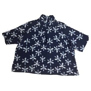 D&Co Beach Women's 5X Blue White Tie Dye Top Short Sleeve Crinkle Cotton Blouse